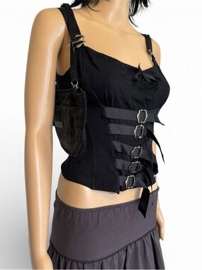 Rare Vintage Anti-Flirt Corset Top Y2K Bondage Buckle Straps Euro Y2K